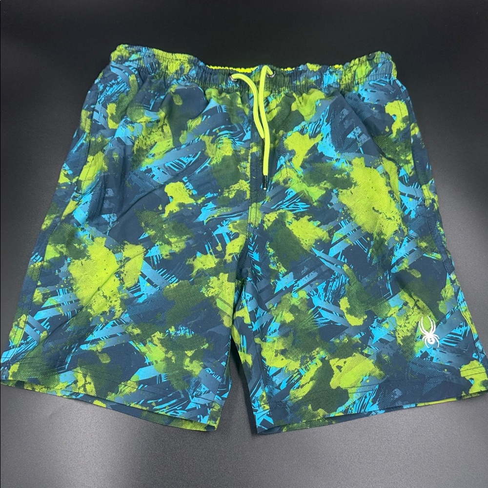 Spyder Boys Blue and Green Swim Shorts NWOT